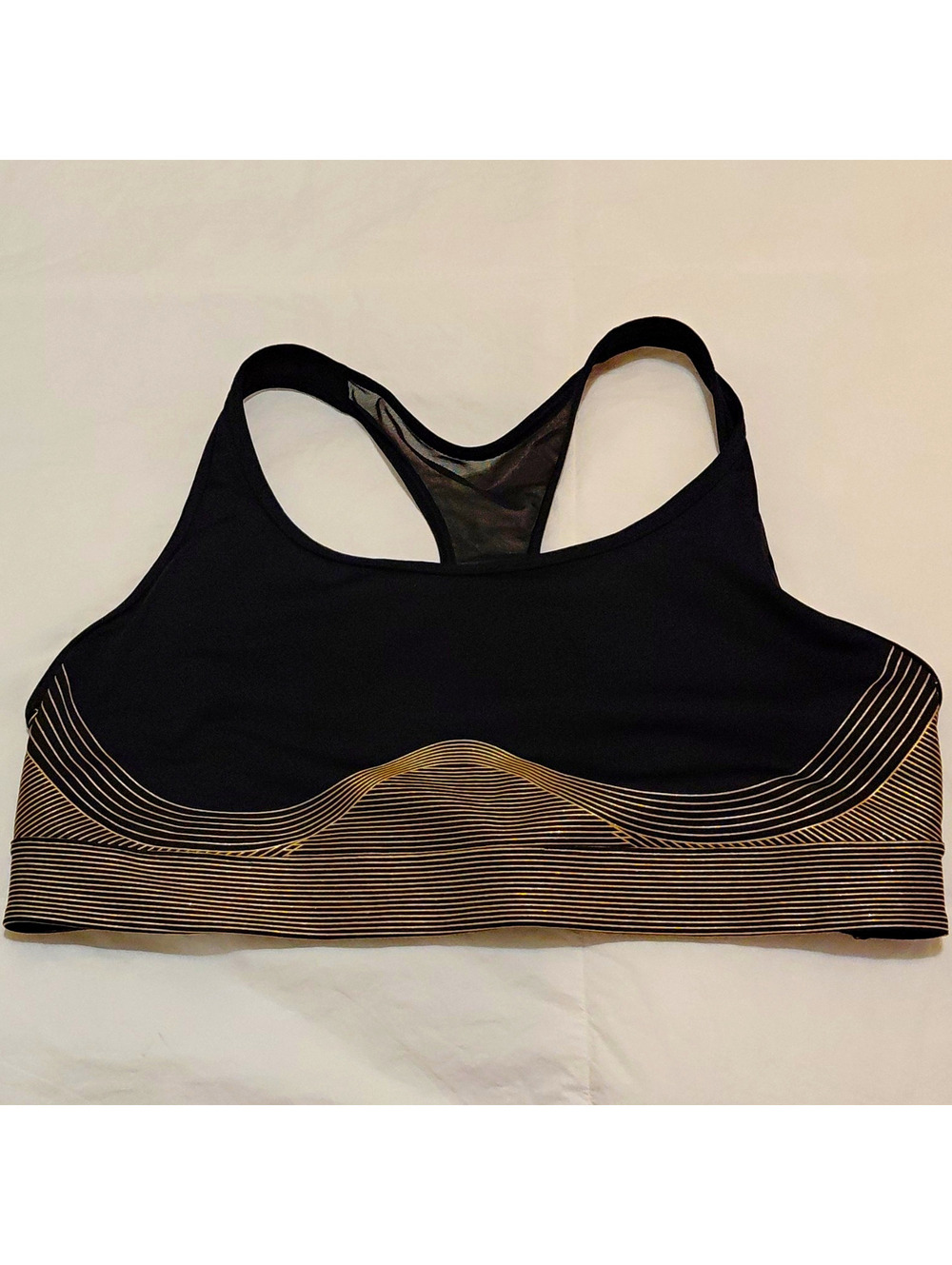 Victoria's Secret Wireless Racerback Sports Bra Black/Gold Striped L #1073 EUC